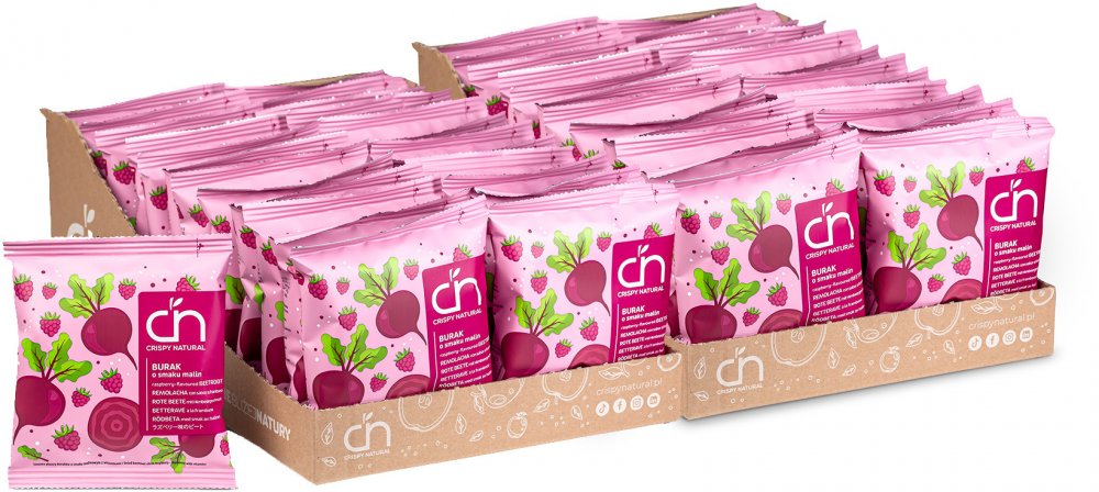 48x Chipsy z buraka Crispy Natural Burak Malinowy, z sokiem malinowym, 18g