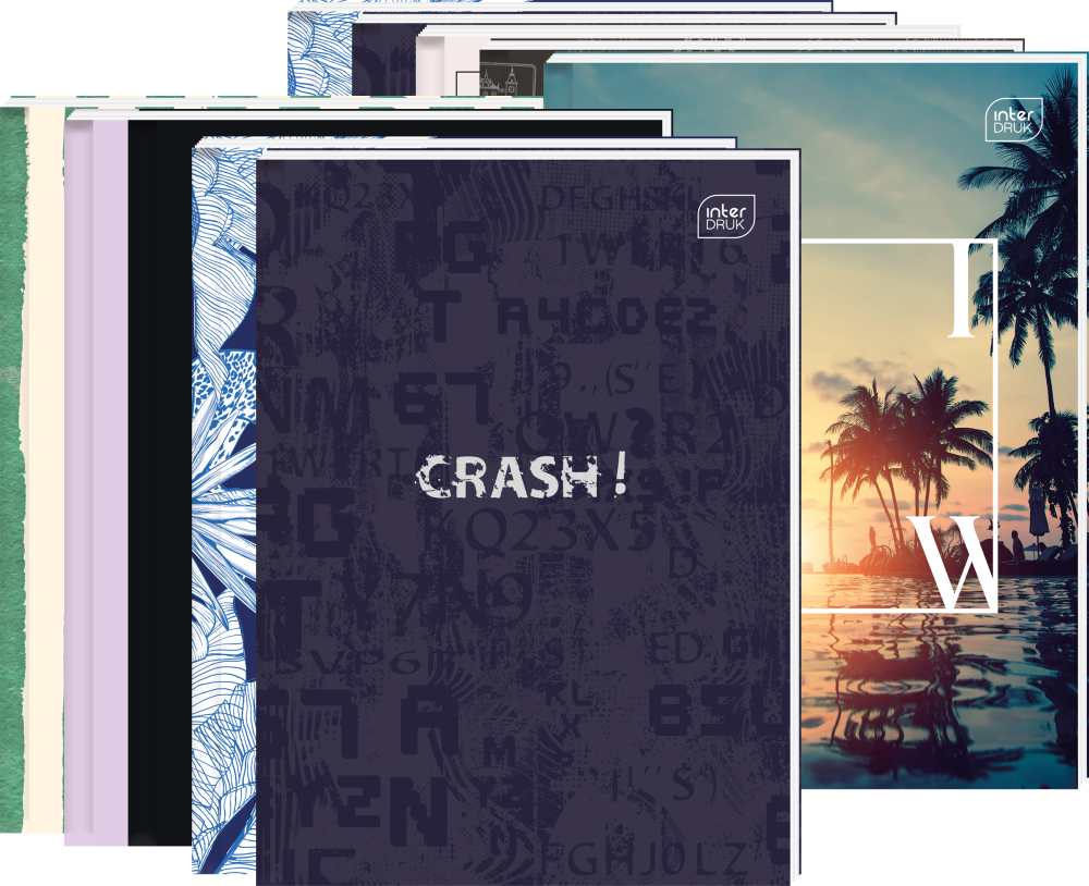 10x Brulion w kratkę Interdruk, A5, twarda oprawa, 96 kartek, mix wzorów