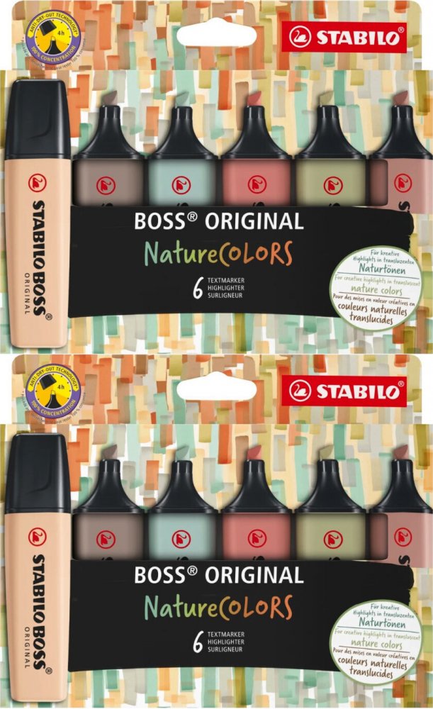2x Zakreślacz Stabilo Boss Orginal Nature Colors 70/6-2-2, ścięta, 6 sztuk, mix kolorów