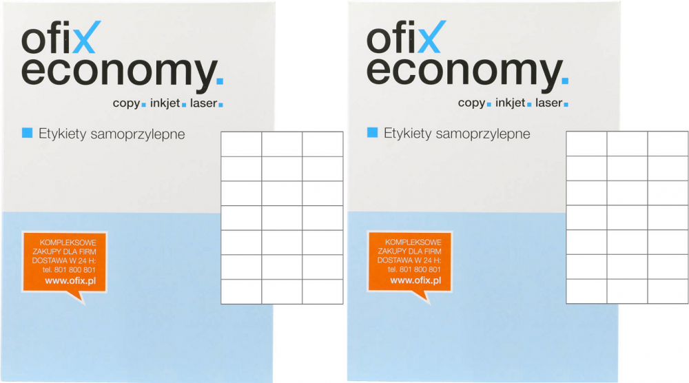 2x Etykiety samoprzylepne Ofix Economy, 70x42.3mm, 100 arkuszy, biały