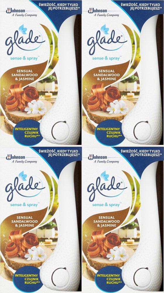 4x Odświeżacz automatyczny Glade by Brise, Sense&Spray, drzewo sandałowe z Bali i Jaśmin, urządzenie+wkład 18ml