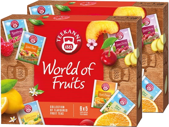2x Zestaw herbat owocowych w kopertach Teekanne, World of Fruits Tea Collection, 6 smaków, 30 sztuk x 2/2.25/2.5g