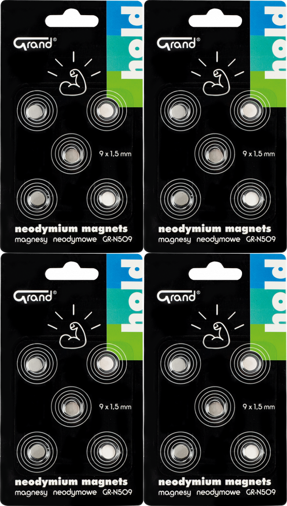 4x Magnesy neodymowe Grand GR-N509, 9mm, 5 sztuk, srebrny