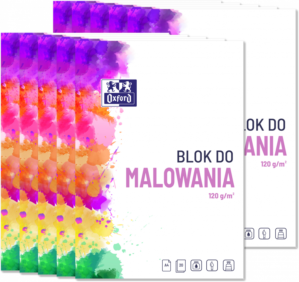 10x Blok rysunkowy do malowania Oxford, A4, 20 kartek, biały