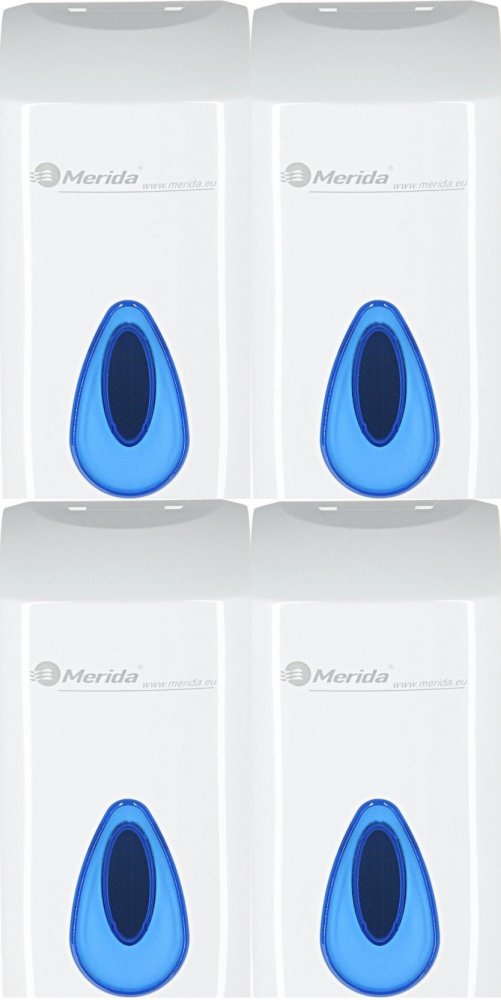 4x Dozownik do mydła w płynie Merida Top Mini, niebieskie okienko, 9x19x9.8cm, 400ml, biały