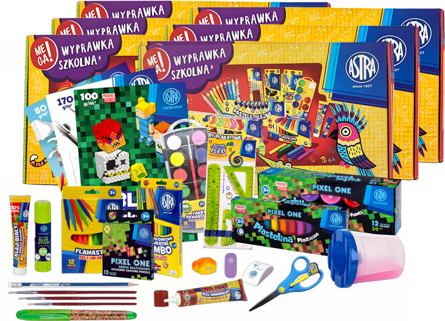 6x Wyprawka szkolna dla klas 1-3 Astra Pixel One (XL), 27 elementów