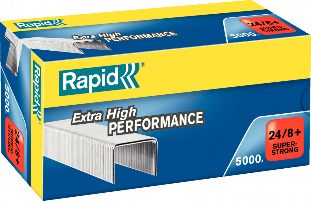 Zszywki Rapid Super Strong, 24/8+ 5M, 5000 sztuk, srebrny