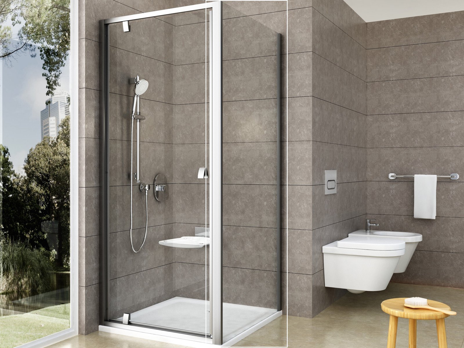 Ravak Pivot PPS-90 ścianka prysznicowa 90 cm stała satyna/szkło przezroczyste 90G70U00Z1