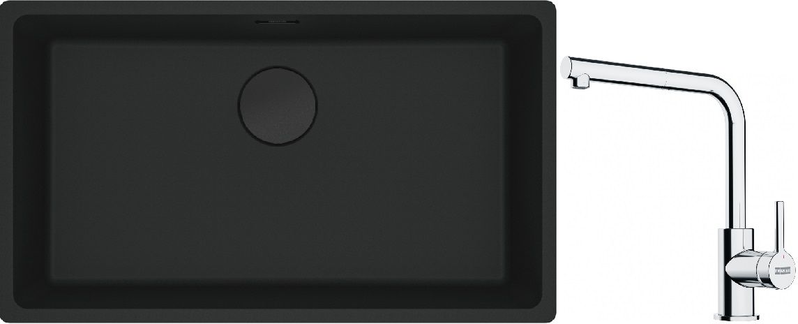 Franke Maris MRG 110-72 zlewozmywak 72x40 cm Fragranite czarny mat z baterią kuchenną Lina chrom (1250697757, 1150712420)