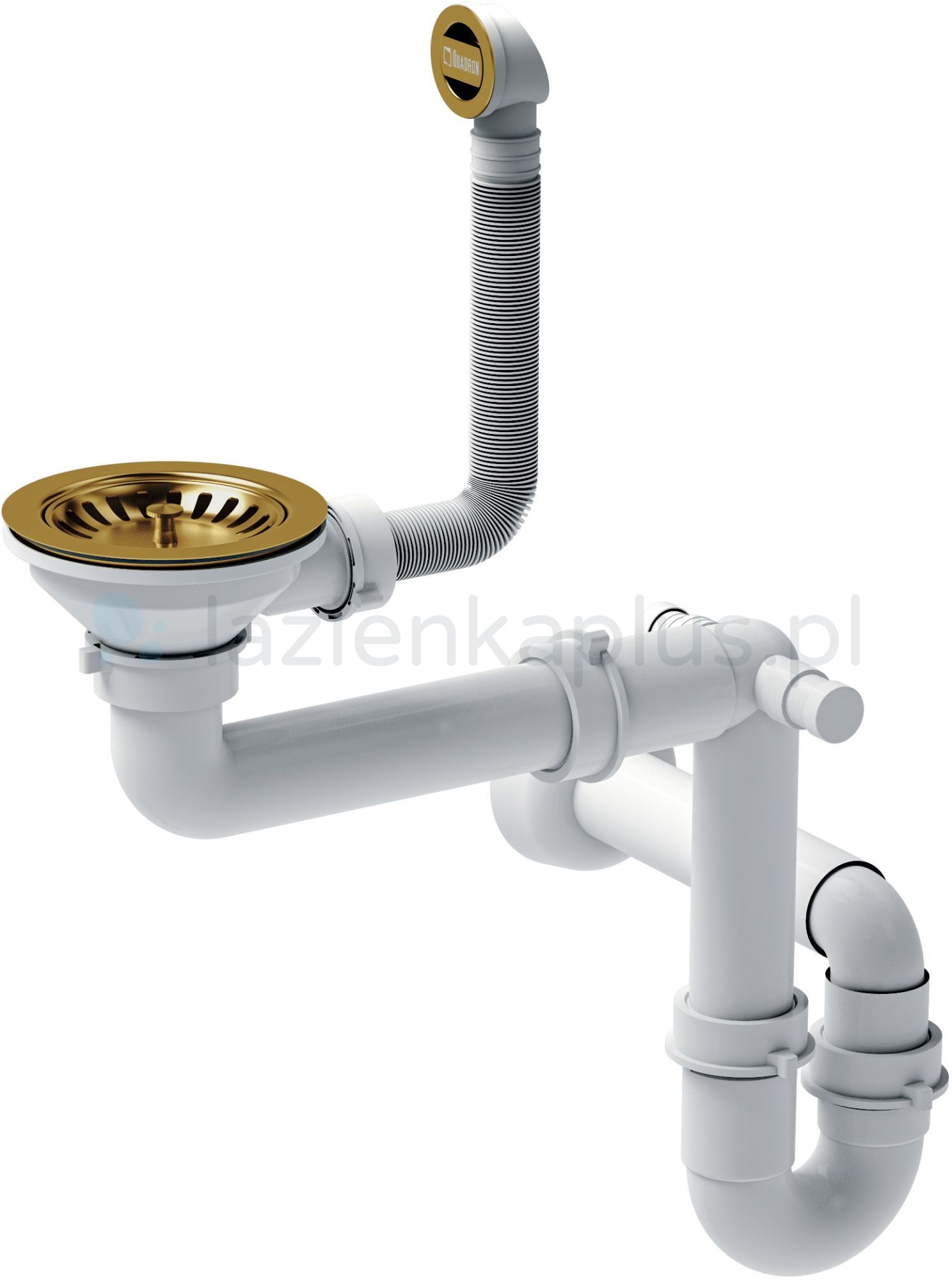 Quadron Save Space odpływ zlewozmywakowy zatyczkowy 3 1/2" z syfonem 1-komorowy PVD złoty bez logo M1SSG5A