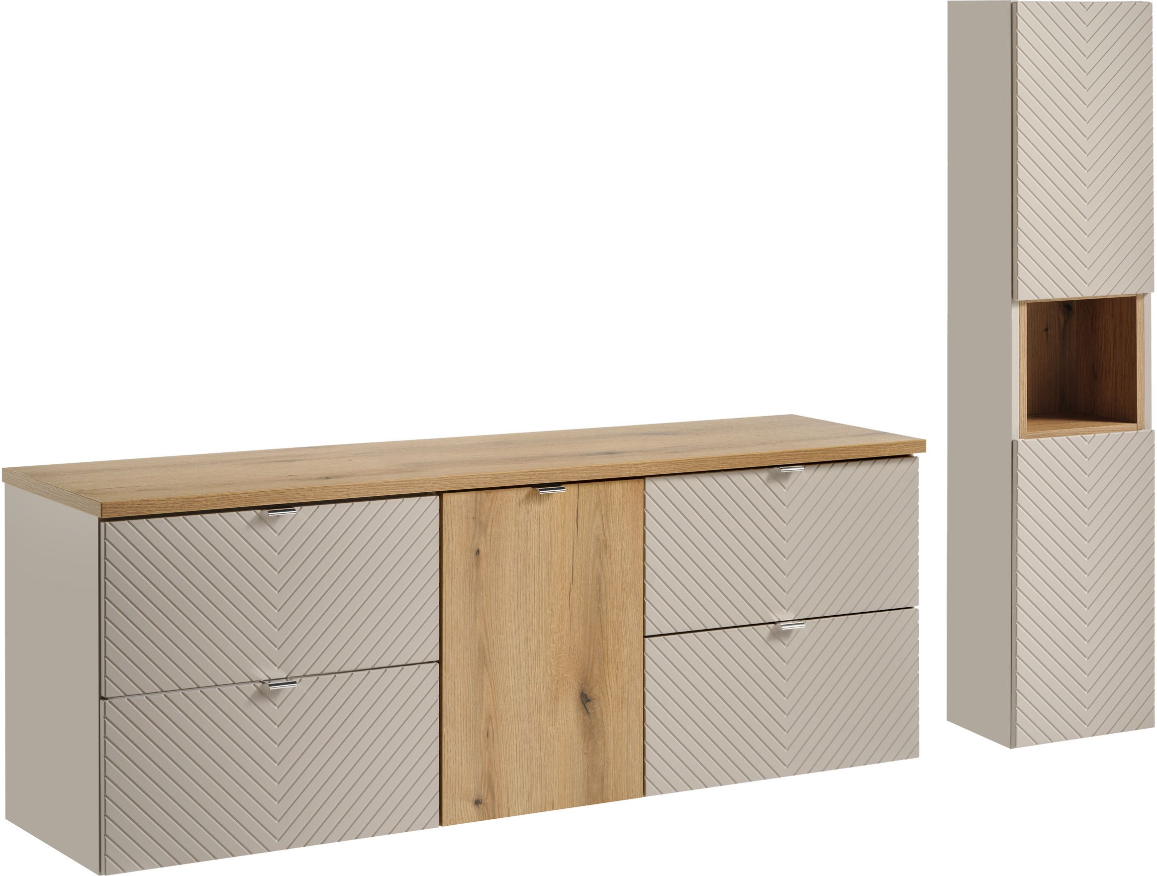 Zestaw Comad Viva Cashmere szafka 160 cm podumywalkowa wisząca kaszmir z blatem dąb i szafką boczną SET-VIC B OAK 160CM S HC