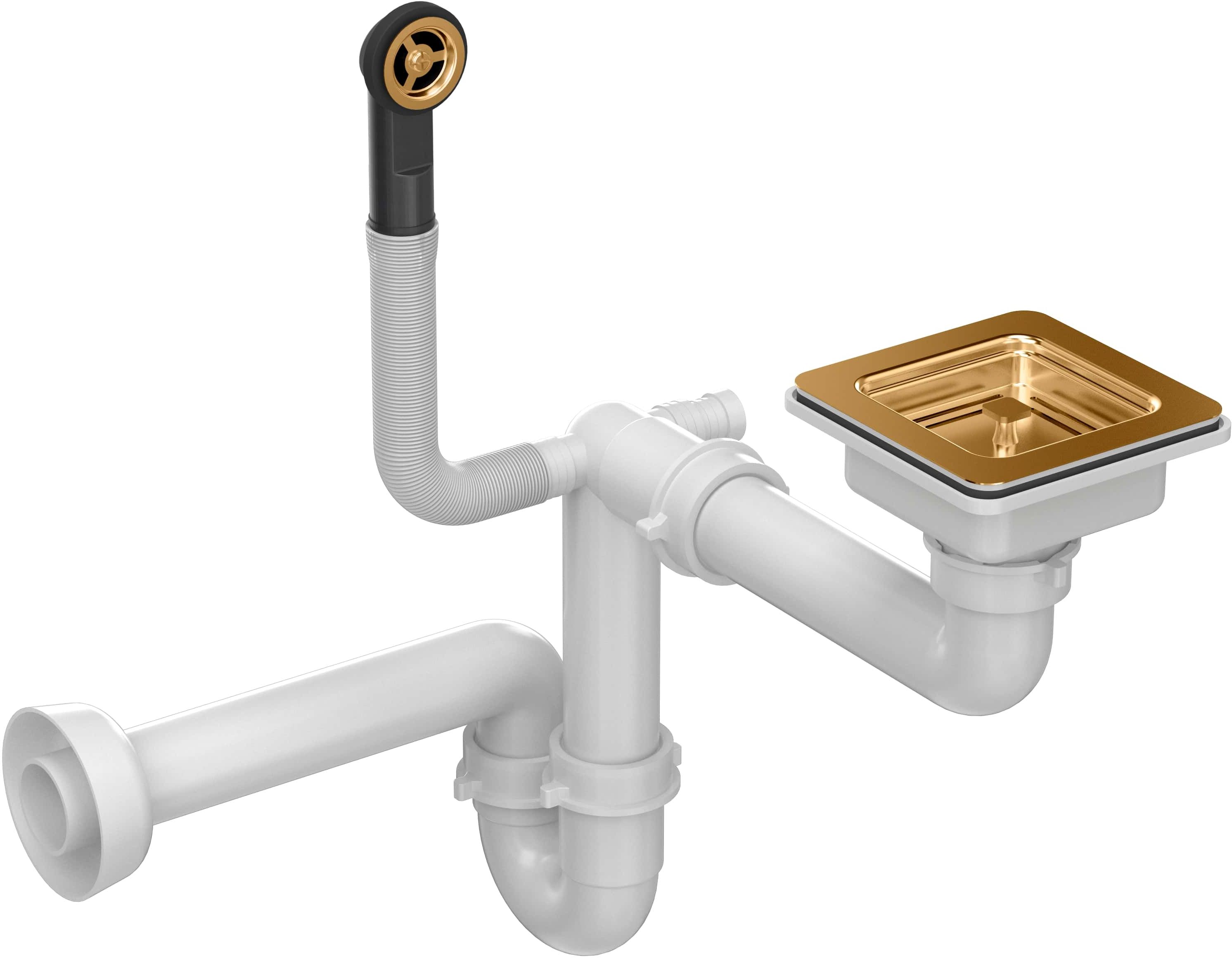 Quadron Save Space odpływ zlewozmywakowy zatyczkowy kwadratowy z syfonem 1-komorowy PVD miedziany M1SSGS6