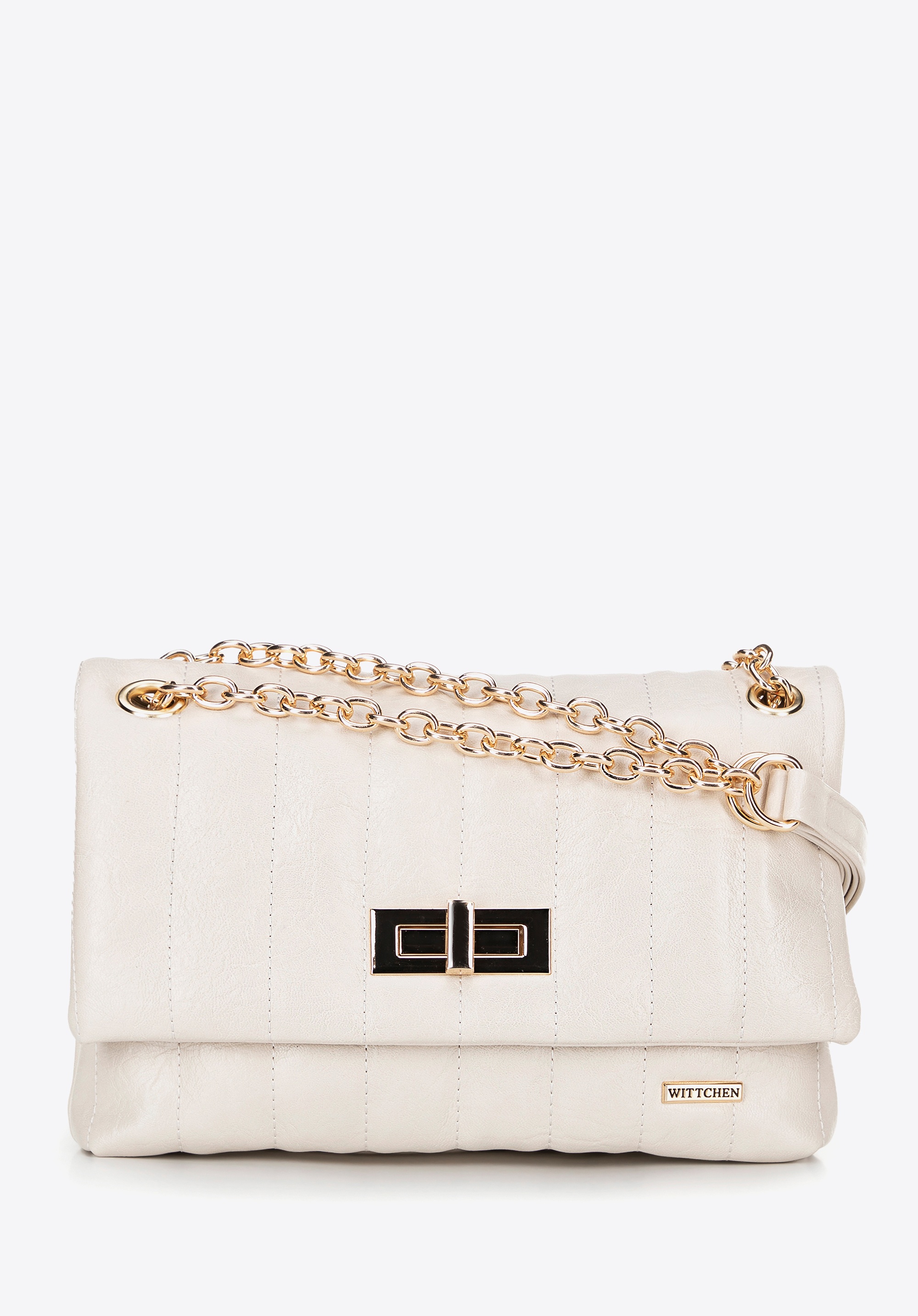 Damska crossbody z ekoskóry dwukomorowa mała kremowa