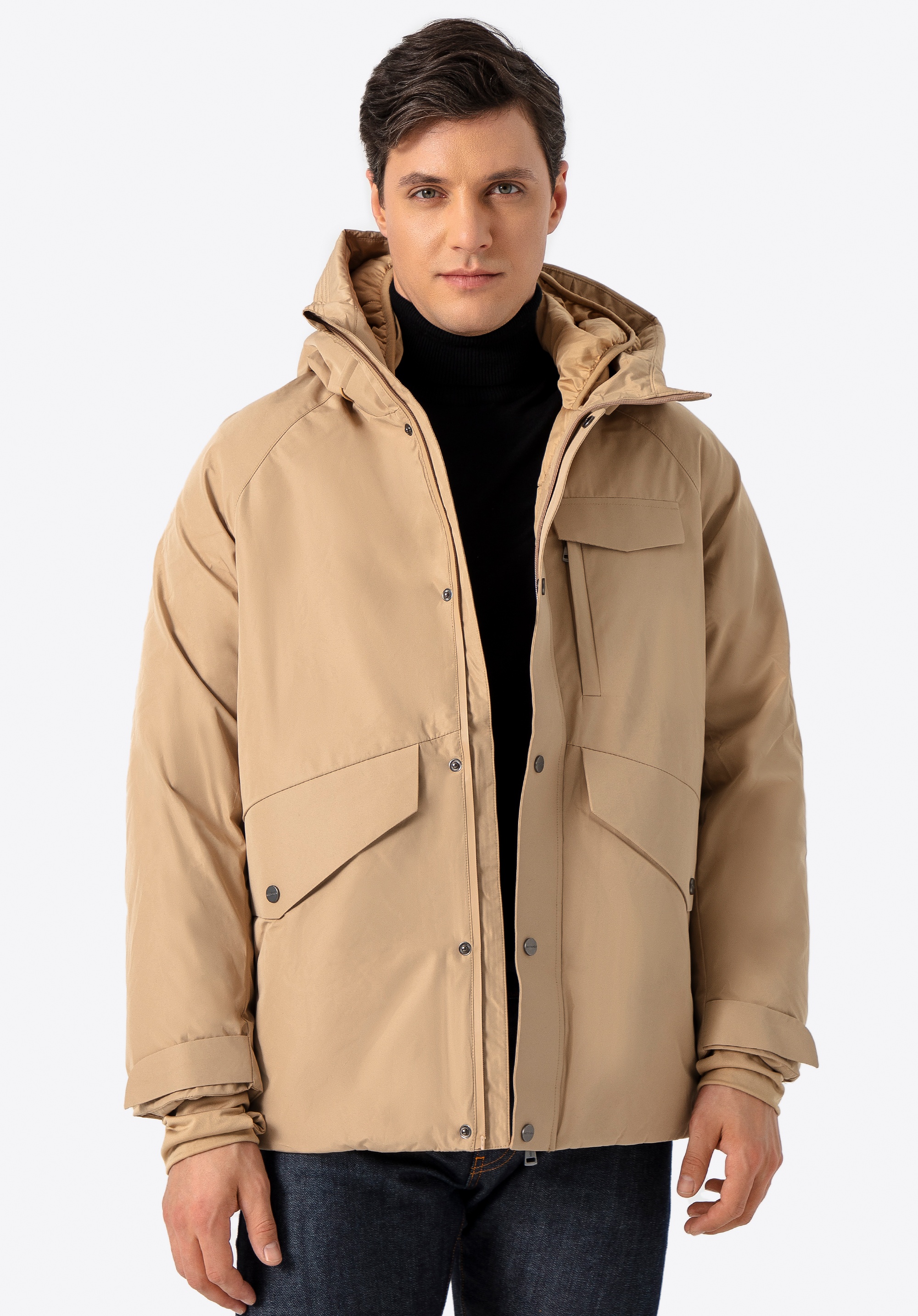 Męska kurtka zimowa z podwójnym kapturem beżowa