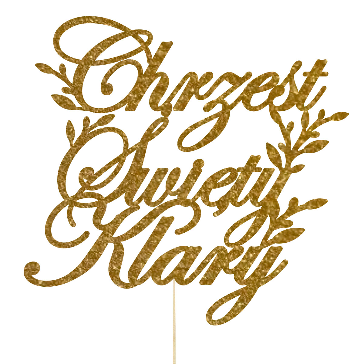 Topper dekoracja na bok tortu pik napis Chrzest Święty imię drewno złoty