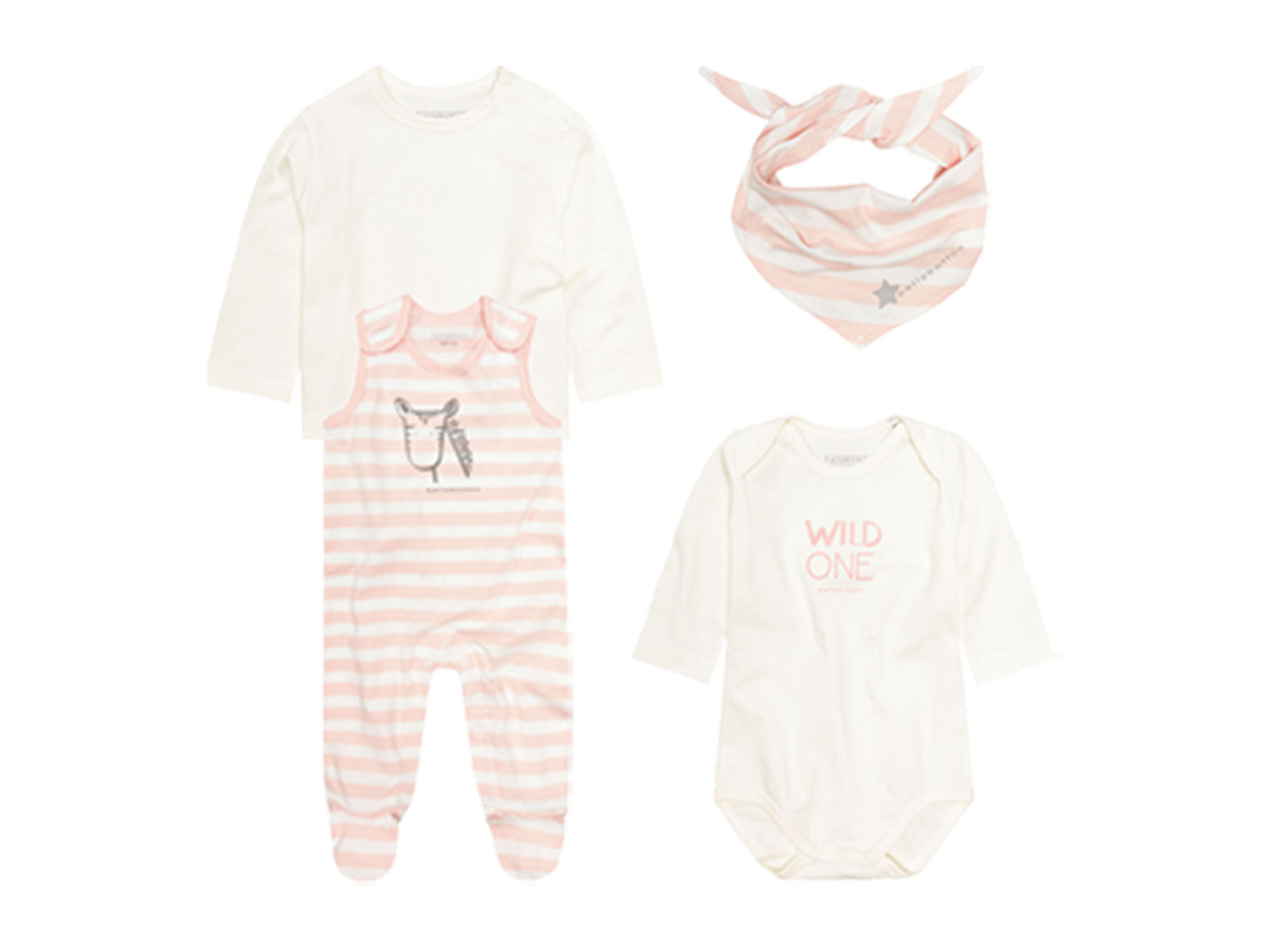 bellybutton Komplet prezentowy niemowlęcy śpioszki, koszulka, body, chustka, 1 komplet 62, Różowy