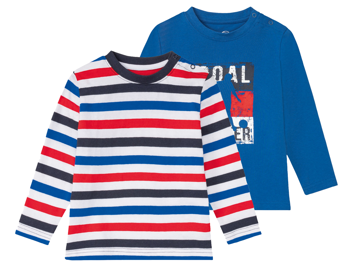 lupilu Bluzki chłopięce bawełniane z długim rękawem, 2 sztuki 86/92, Paski/czerwony/niebieski