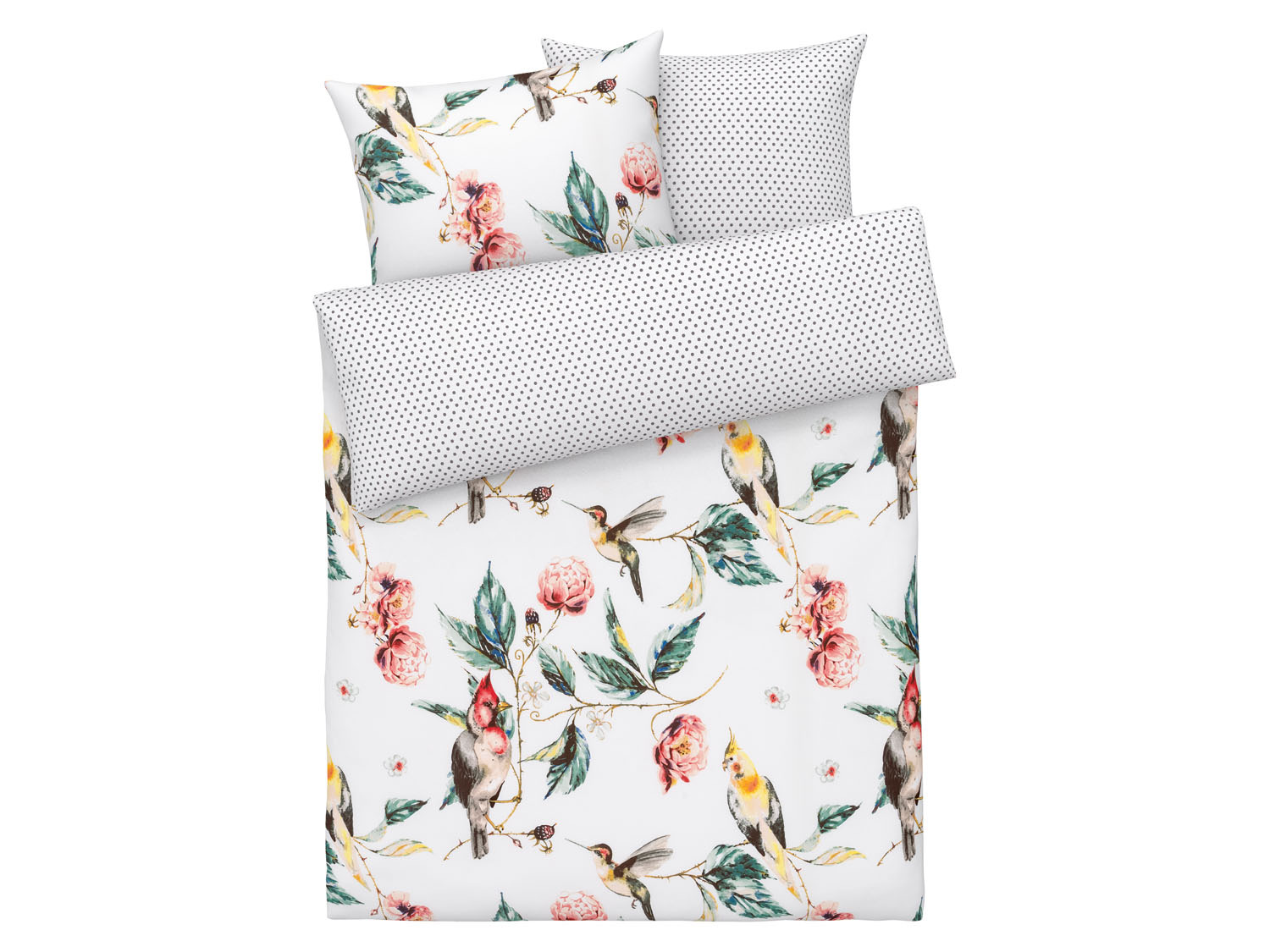 Livarno home Pościel satynowa dwustronna 220 x 200 cm Papugi/biały