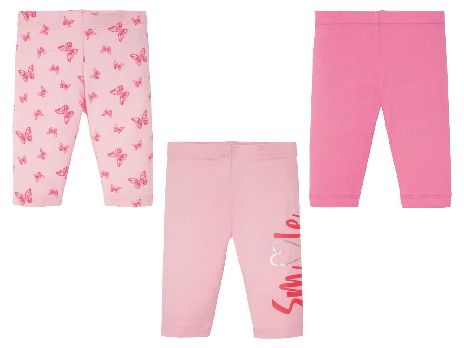 lupilu Legginsy niemowlęce z bawełny, 3 pary We wzory/różany/różowy, 110/116