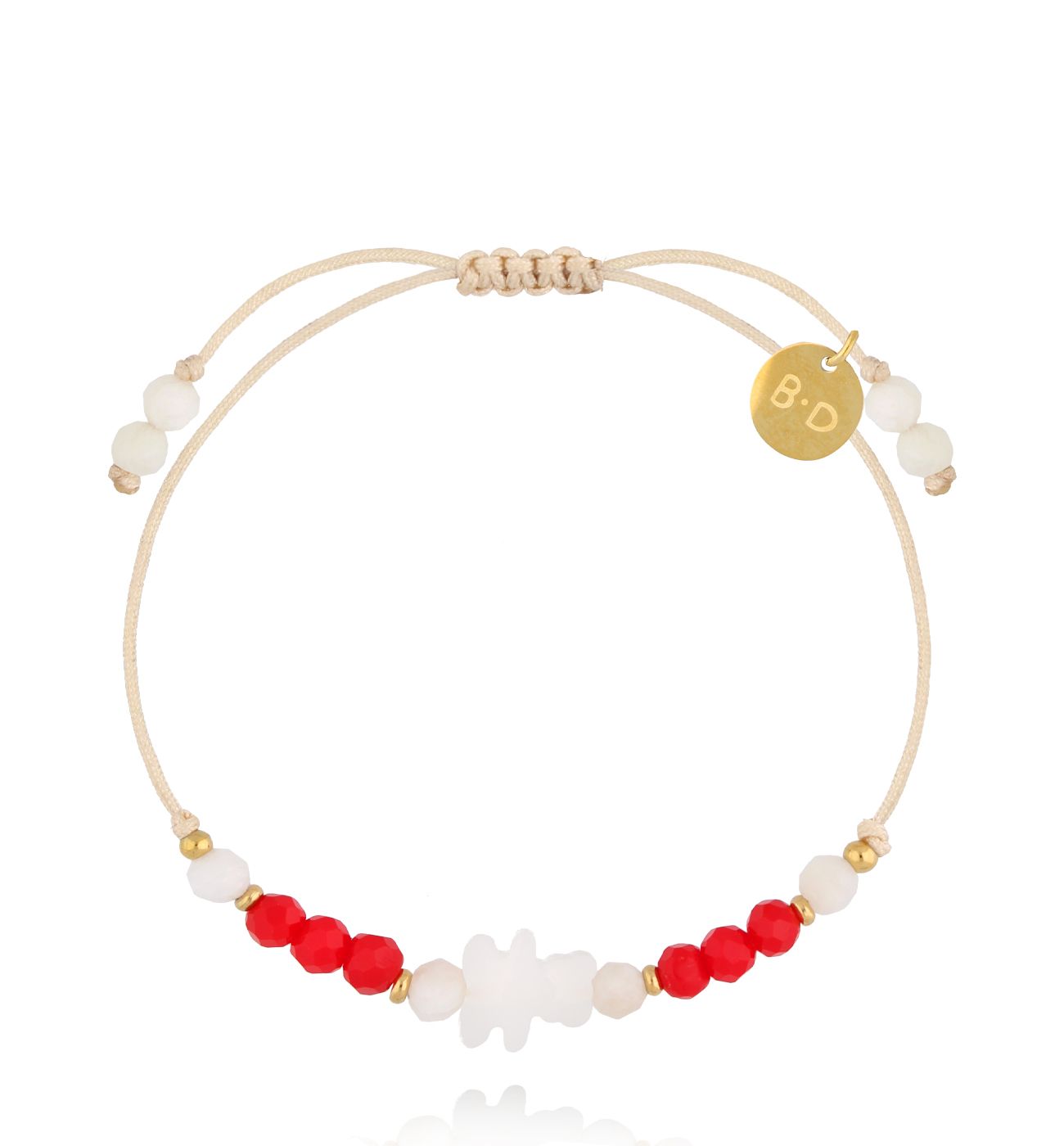 Bransoletka z beżowo czerwona z misiem Bear BMT0203 - By Dziubeka