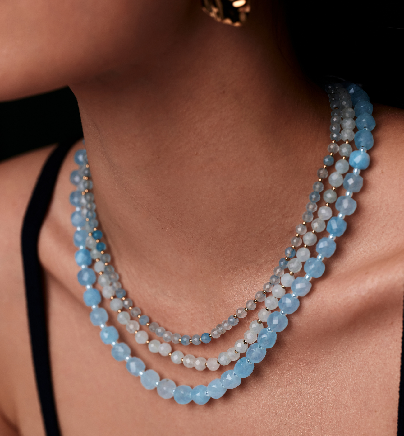 Zestaw trzech naszyjników z kamieni naturalnych w odcieniach błękitu ZN0209 - By Dziubeka