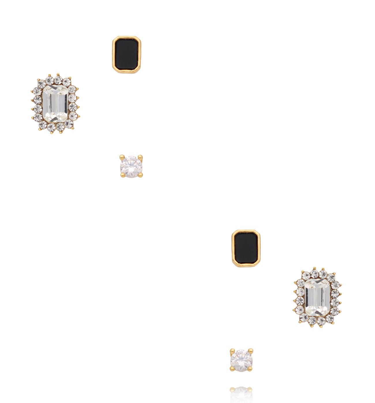 Zestaw kolczyków złoconych z czarnym kamieniem i cyrkoniami KMB0002 - By Dziubeka