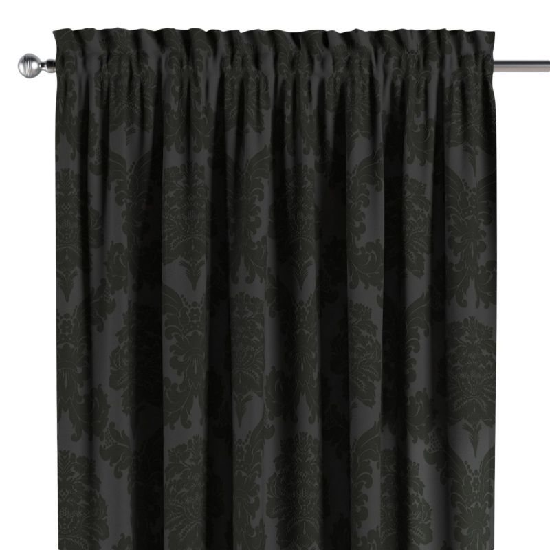 Zasłona na kanale z grzywką 1 szt. 130 x 260 cm Dekoria czarne liście akantu na grafitowym tle 1 szt.