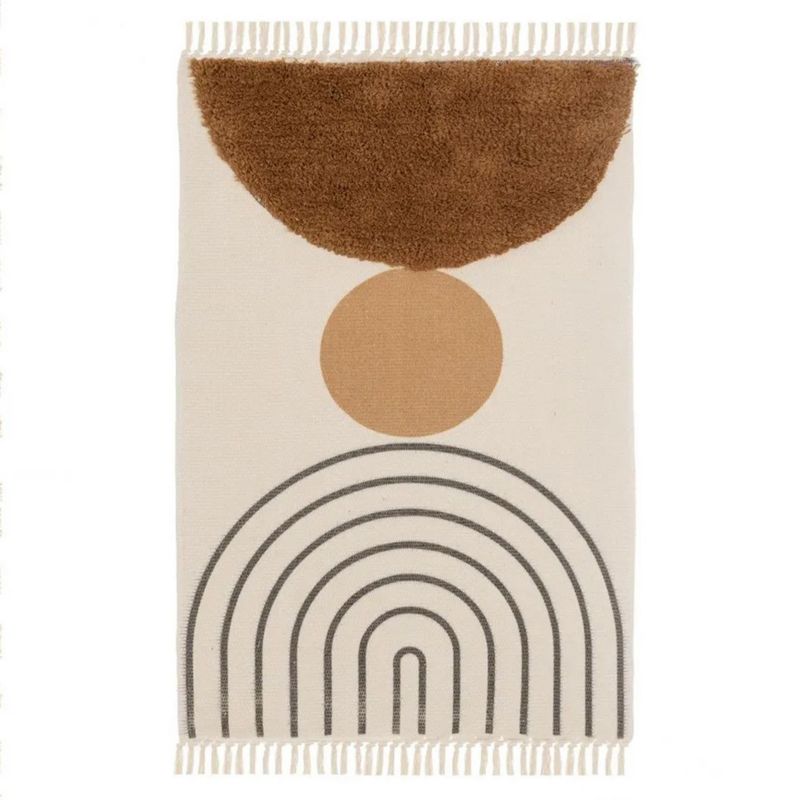 Dywan bawełniany z frędzlami Geometric HowHomely beżowy z bawełną 120x180 cm 1 szt.