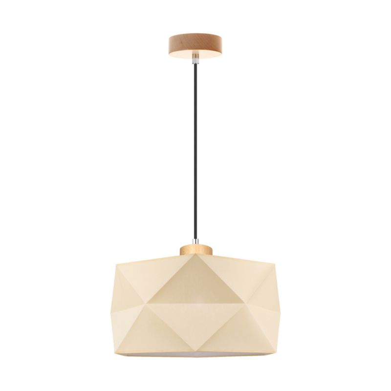 Drewniana Lampa Wisząca SPOT Light 1xE27 Max.60W Naturalna Brzoza FSC z Kremową Tkaniną, Polski Producent, 1 szt.