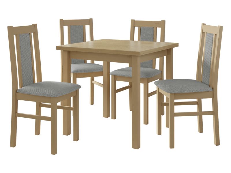 Zestaw DR05 MIRJAN 24 Stół Max IX 80 + 4 krzesła Bos 14 sonoma + szara tapicerka 1 kpl.