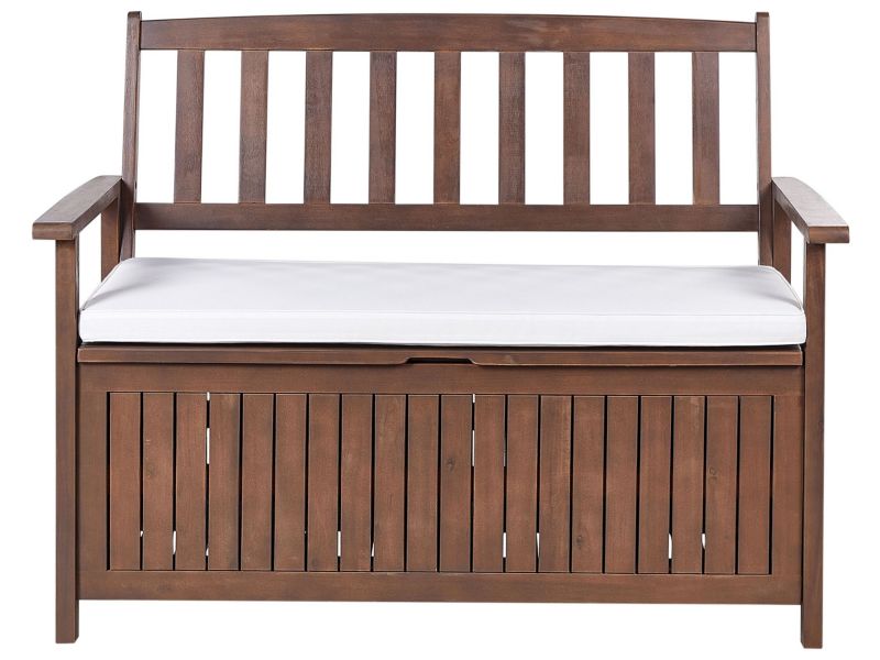 Ławka ogrodowa z poduchą Sovana 120 cm ze schowkiem Drewno akacjowe Biały 1 szt.