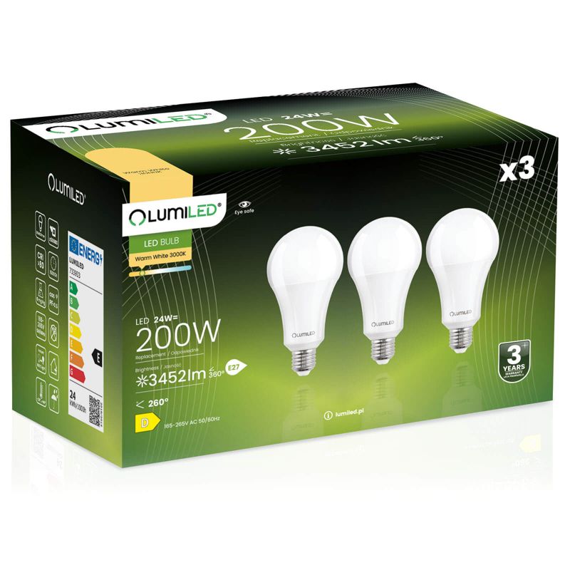 Żarówka LED Lumiled E27 A60 24W 3452lm 3000K 260st 3 szt.