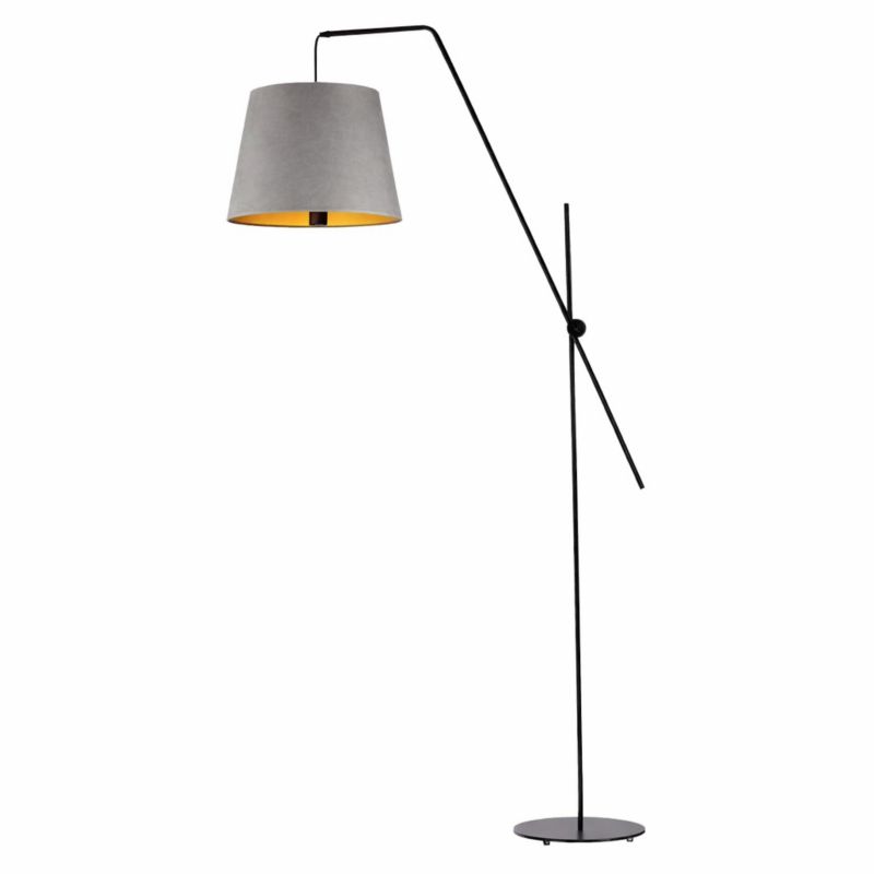 Lampa stojąca Volta Light Factory podłogowa przegubowa regulowana z abażurem szary welur ze złotem stożek MODERN 1szt.