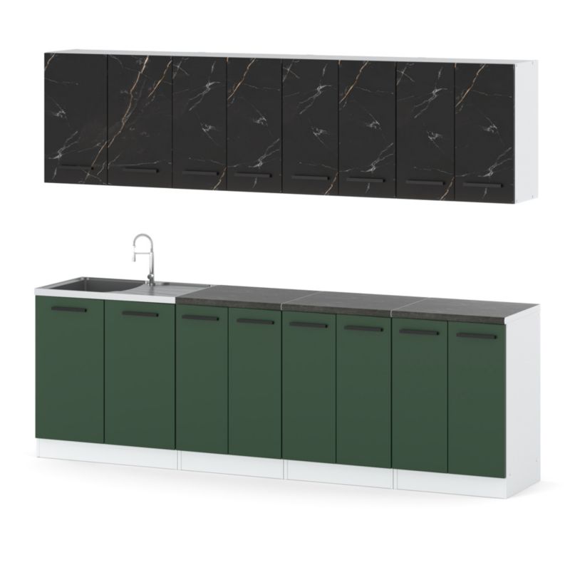 Zestaw Kuchenny Hurtownia-Mebli Z Blatem Kuchnia Vero 260cm Biały Mat San Sebastian/Butelkowa Zieleń 260x47x145 cm 1szt.