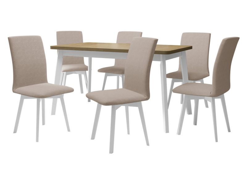 Zestaw DR24 MIRJAN 24 Stół rozkładany Oslo VI 80x140/180 + 6 krzeseł Luna 2 sonoma + biały + beżowa tapicerka 1 kpl.