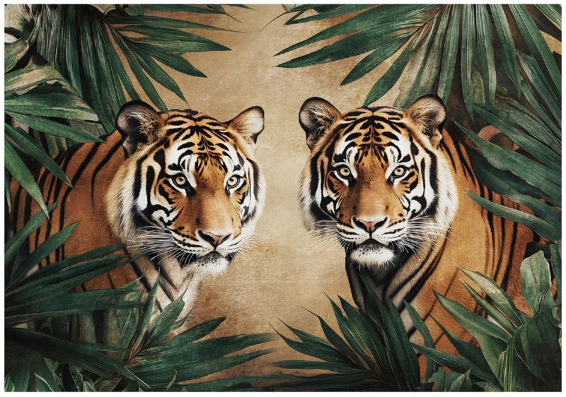 Fototapeta WALLARENA Do Sypialni Salonu Winylowa Tygrys Dżungla Zwierzęta Brązowy 254x184 cm 16005W4 1 szt.