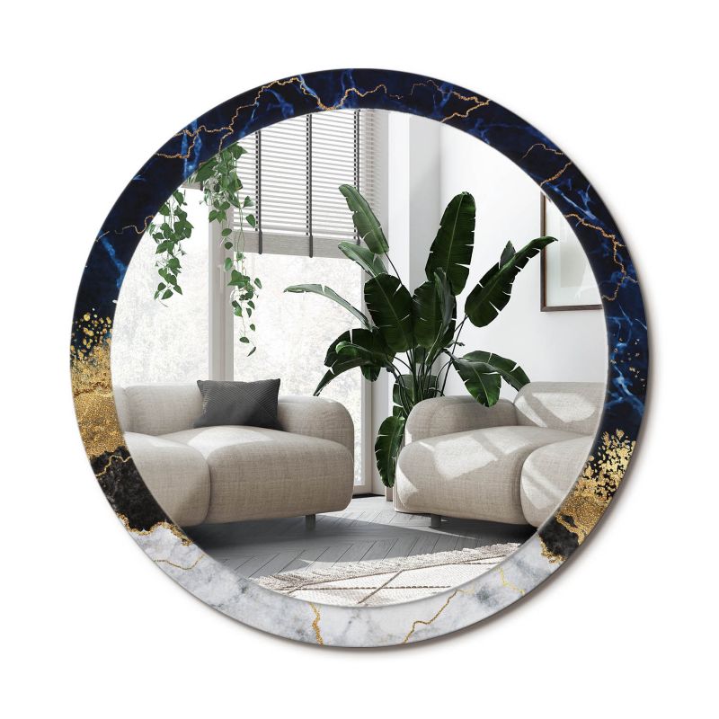 Lustro Okrągłe Tulup Niebieski Marmur 100 cm Subtelne Na Podkładzie 1 szt.
