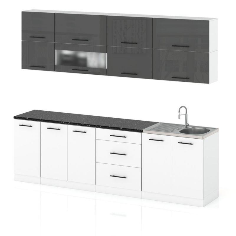 Zestaw Kuchenny Hurtownia-Mebli Z Blatem Kuchnia Robo Lux 260cm Biały Mat Szary Połysk/Biały Mat 260x52x157 cm 1szt.