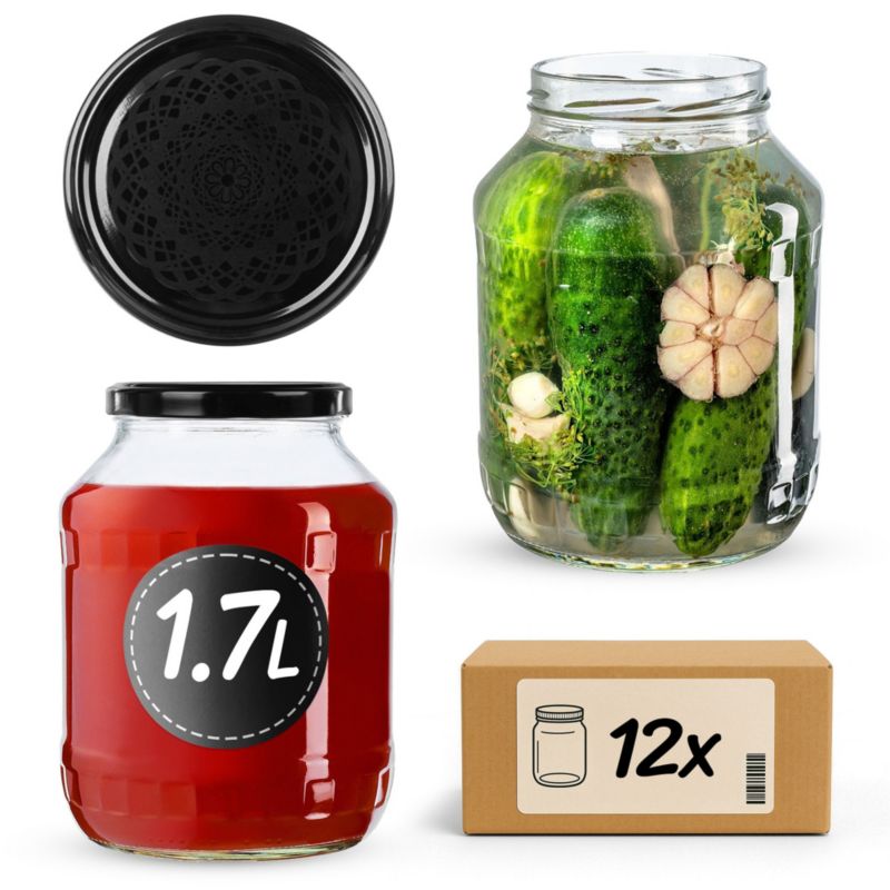 Słój KADAX Szklany 1,7L 89mm + wieczko "Czarna koronka" 12 szt.