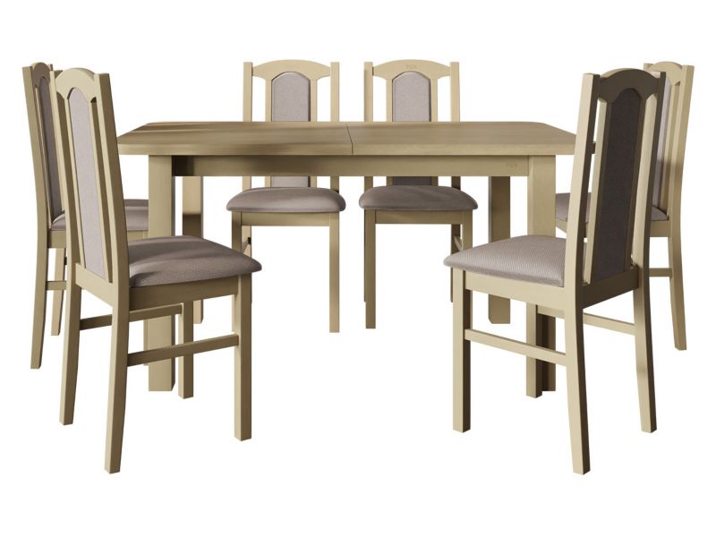 Zestaw DR06 MIRJAN 24 Stół rozkładany Wenus II L 80x140/180 + 6 krzeseł Bos 7 sonoma + beżowa tapicerka 1 kpl.