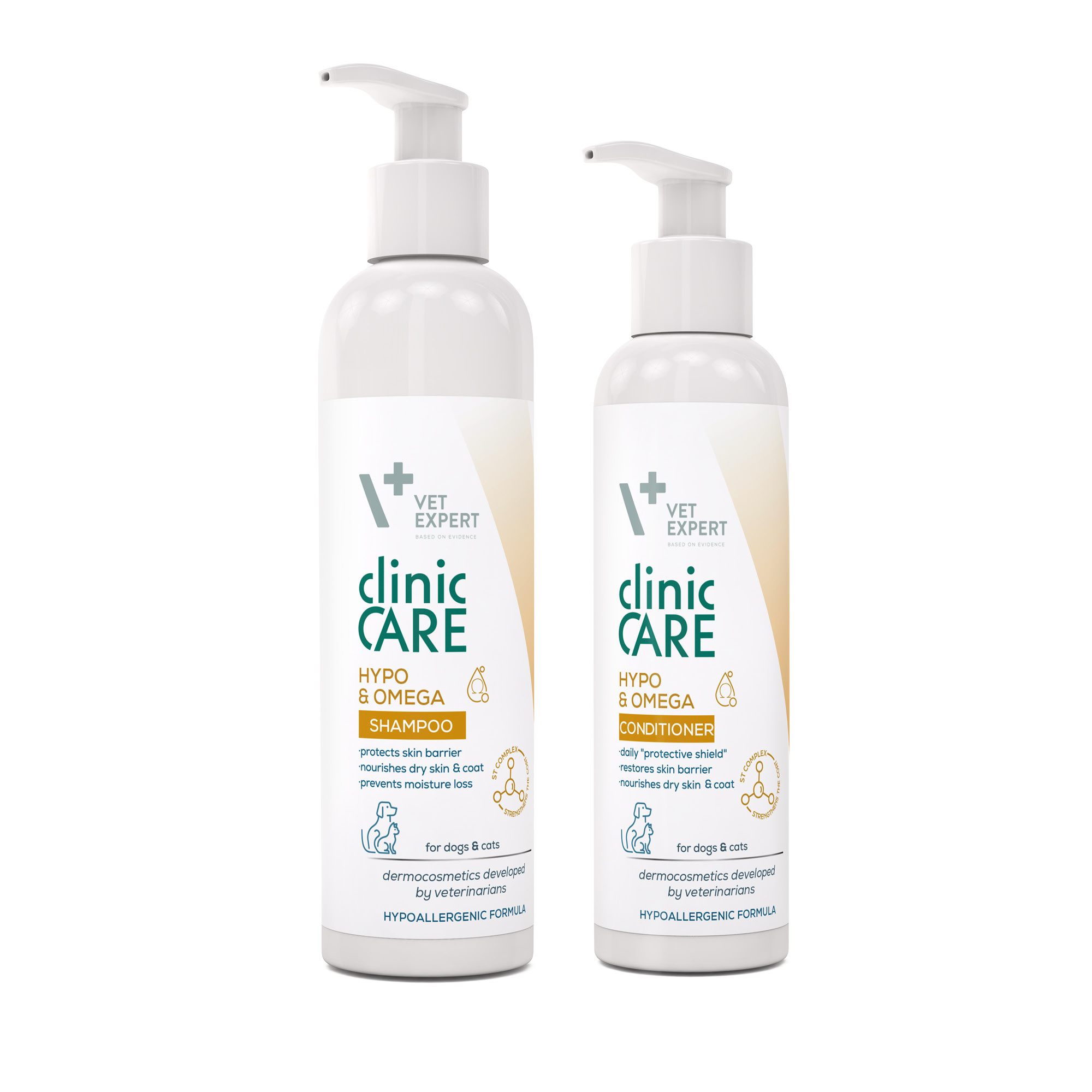 VET EXPERT Clinic Care Hypo & Omega Shampoo and Conditioner - zestaw szampon i odżywka dla psów i kotów