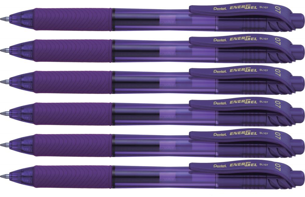 6x pióro kulkowe automatyczne Pentel, EnerGel BL-107, 0.7mm, fioletowy