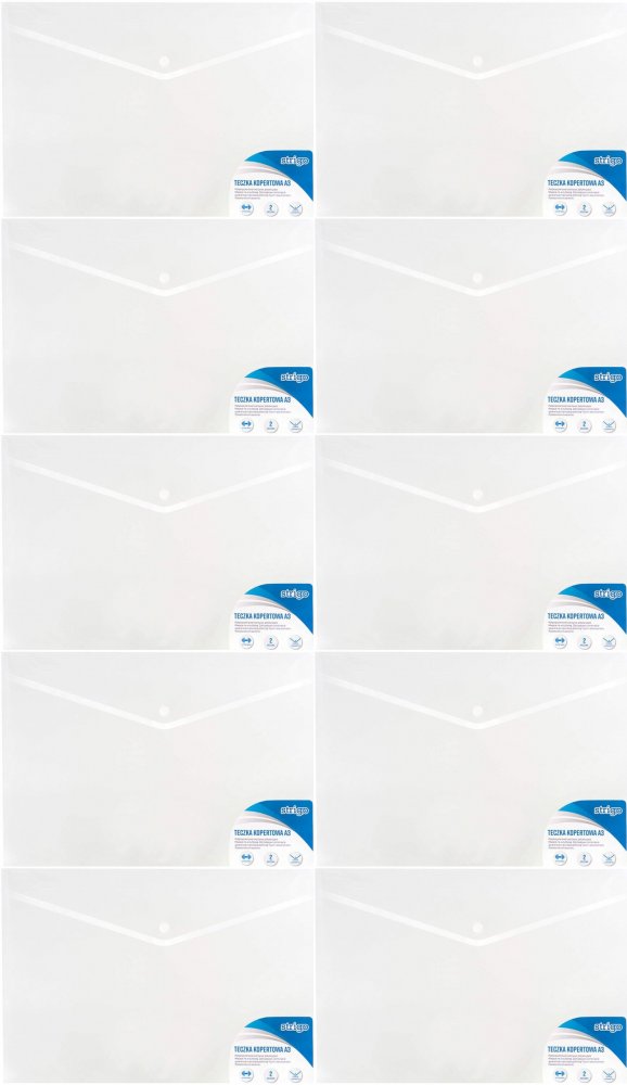 10x Teczka kopertowa Strigo, A3, na zatrzask, transparentny