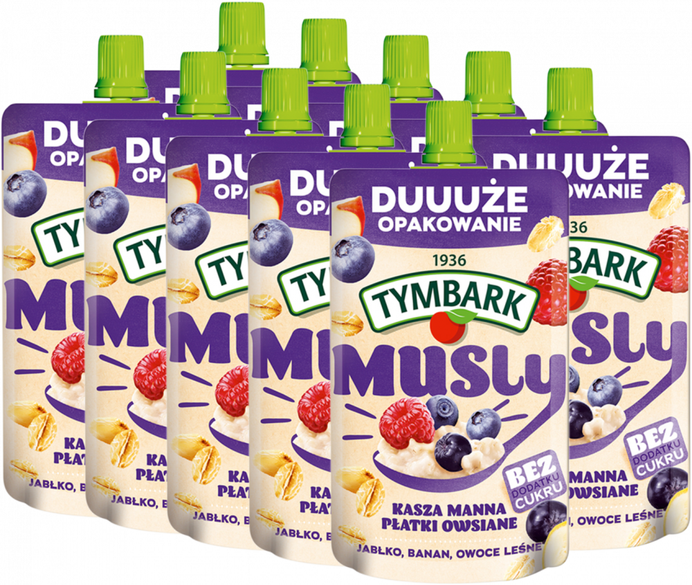 10x Mus Tymbark Musly kasza manna i płatki owsiane, owoce leśne, bez cukru, 170g