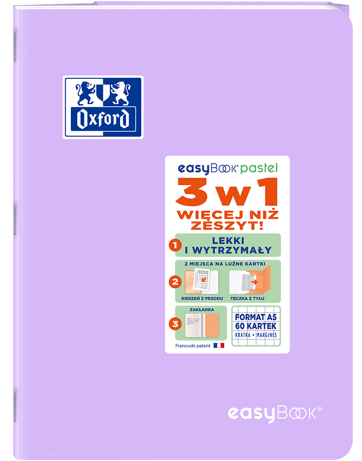 Zeszyt w kratkę Oxford easyBook Pastel, A5, 60 kartek, mix kolorów pastelowych
