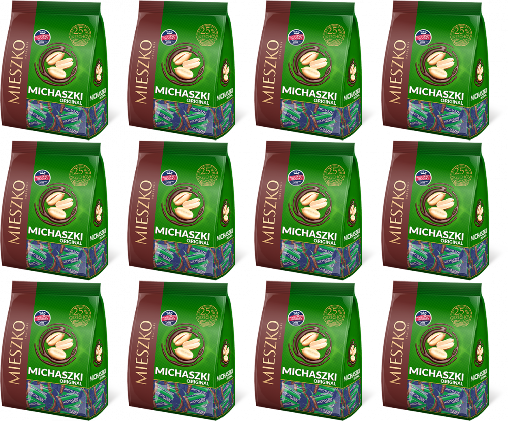 12x Cukierki Mieszko Michaszki Original, orzechowy w czekoladzie, 260g