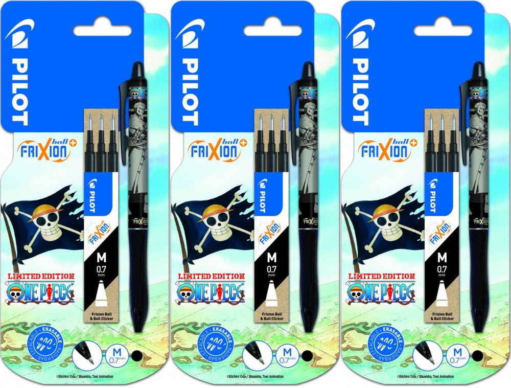 3x Pióro kulkowe wymazywalne Pilot Frixion Ball+ One Piece, 0.7mm, czarny + wkład, 3 sztuki, czarny