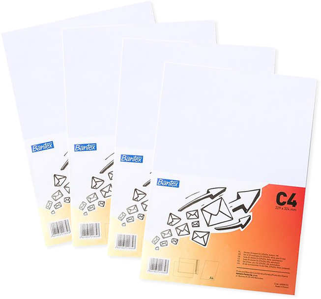 4x Koperta standardowa Bantex, C4, z paskiem HK, 25 sztuk, biały
