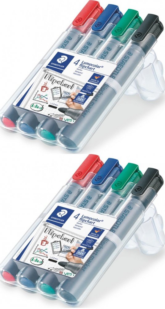 2x Marker do flipchartów w etui, Staedtler Lumocolor, 2 mm, okrągła, 4 sztuki , mix kolorów