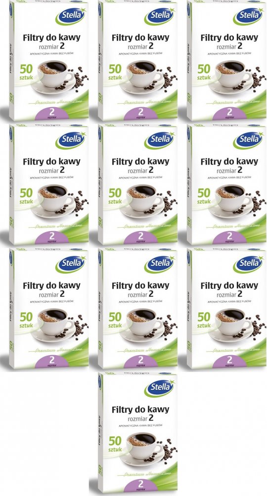 10x Filtry do kawy Stella, rozmiar 2, 50 sztuk, brązowy